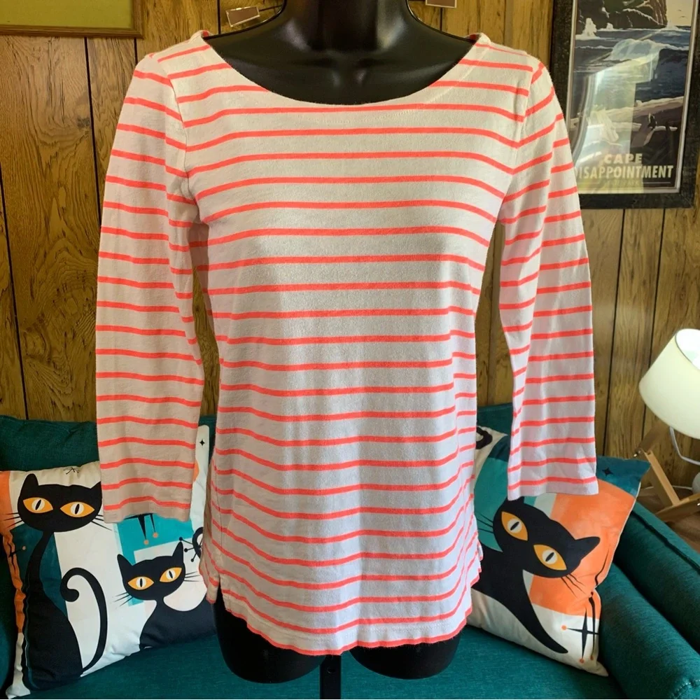 J. Crew 100% Cotton Neon Coral Stripes Top